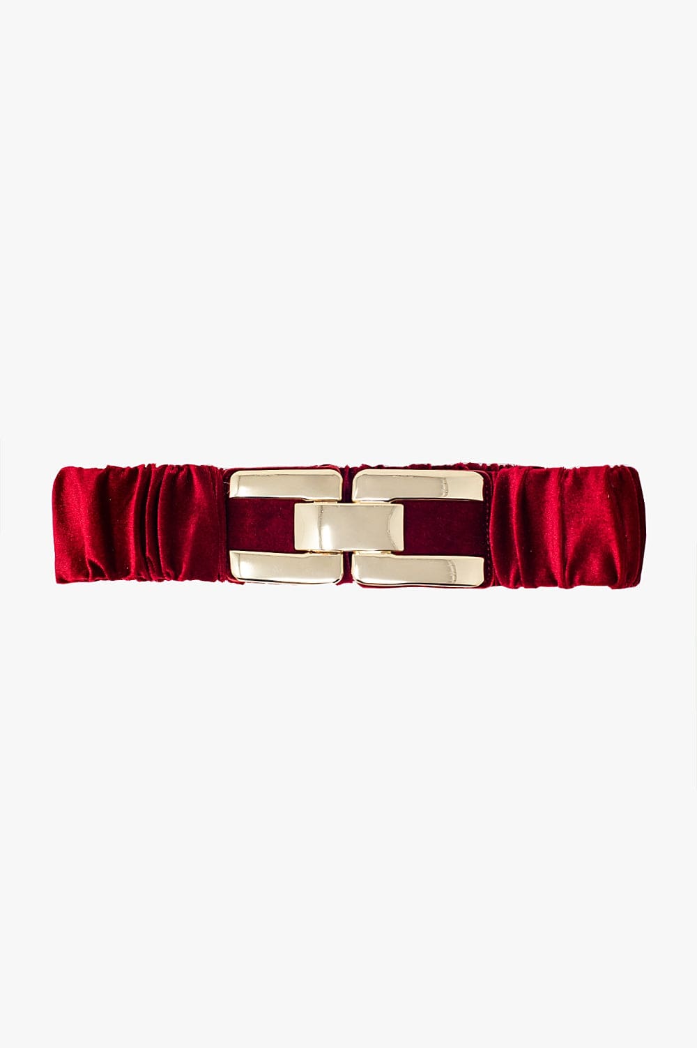 Q2 Women's Belt One Size / Red Bordeaux Elastic Velvet Belt With Metal Closure