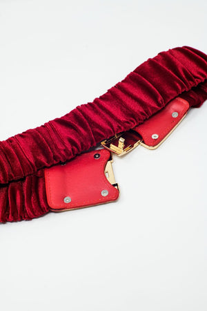 Q2 Women's Belt One Size / Red Bordeaux Elastic Velvet Belt With Metal Closure