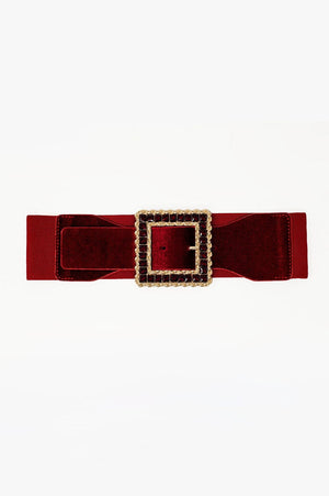 Q2 Women's Belt One Size / Red Square Red Belt With Rhinestones And Adjustable Elastic