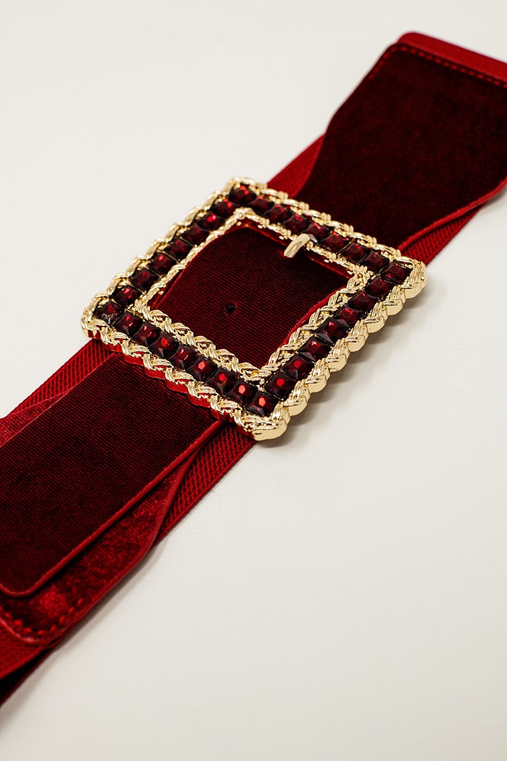 Q2 Women's Belt One Size / Red Square Red Belt With Rhinestones And Adjustable Elastic