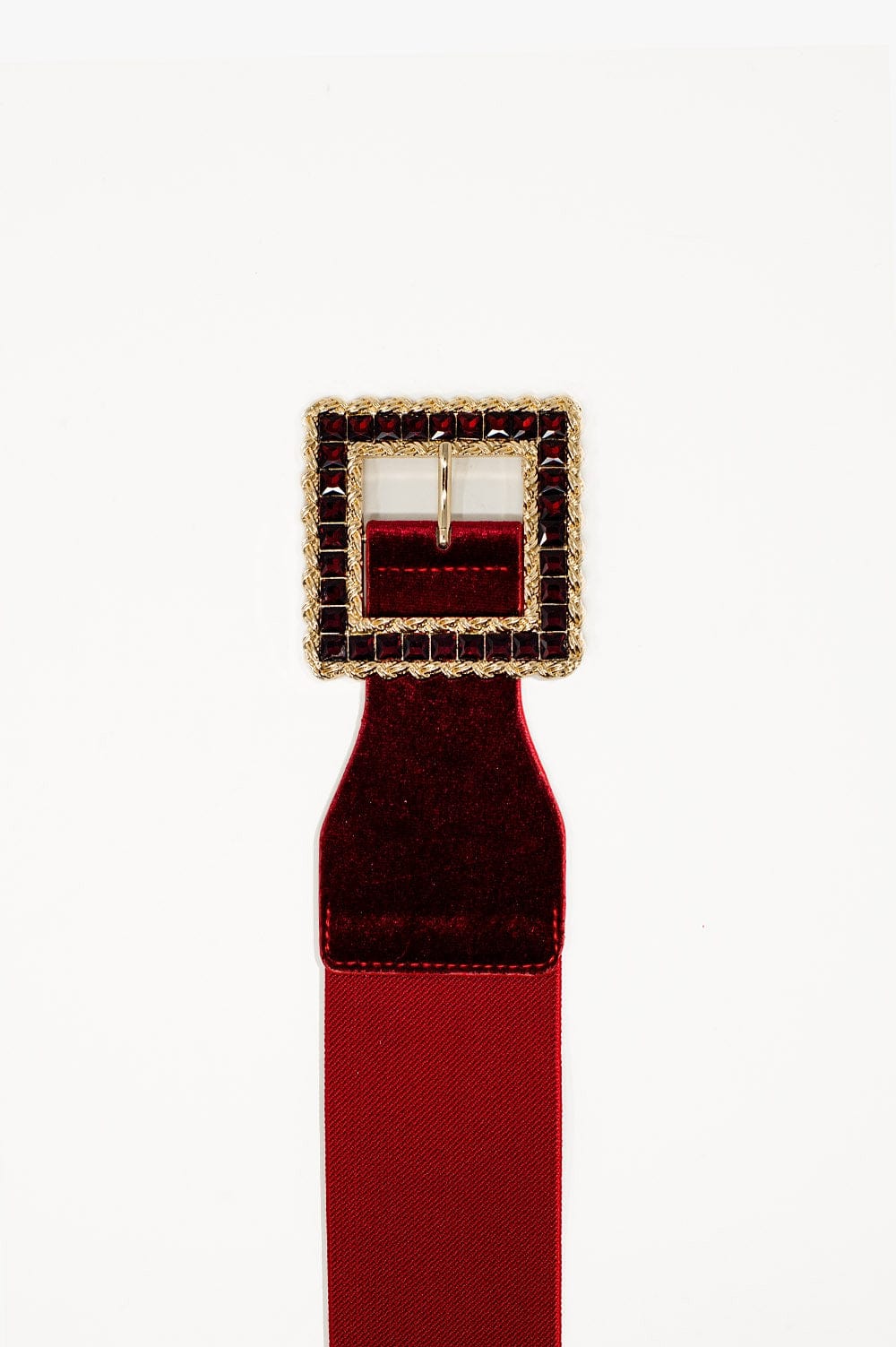 Q2 Women's Belt One Size / Red Square Red Belt With Rhinestones And Adjustable Elastic