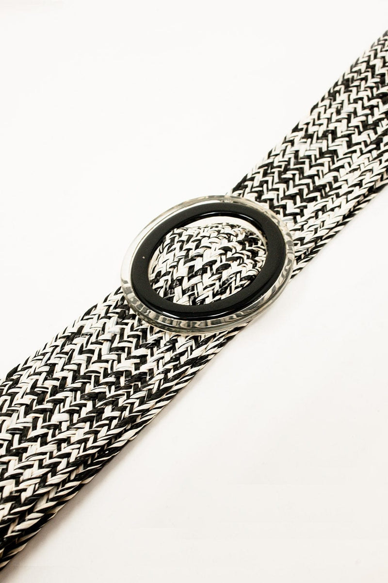 Q2 Women's Belt One Size / White / China Round Buckle Braided Belt in Black and White