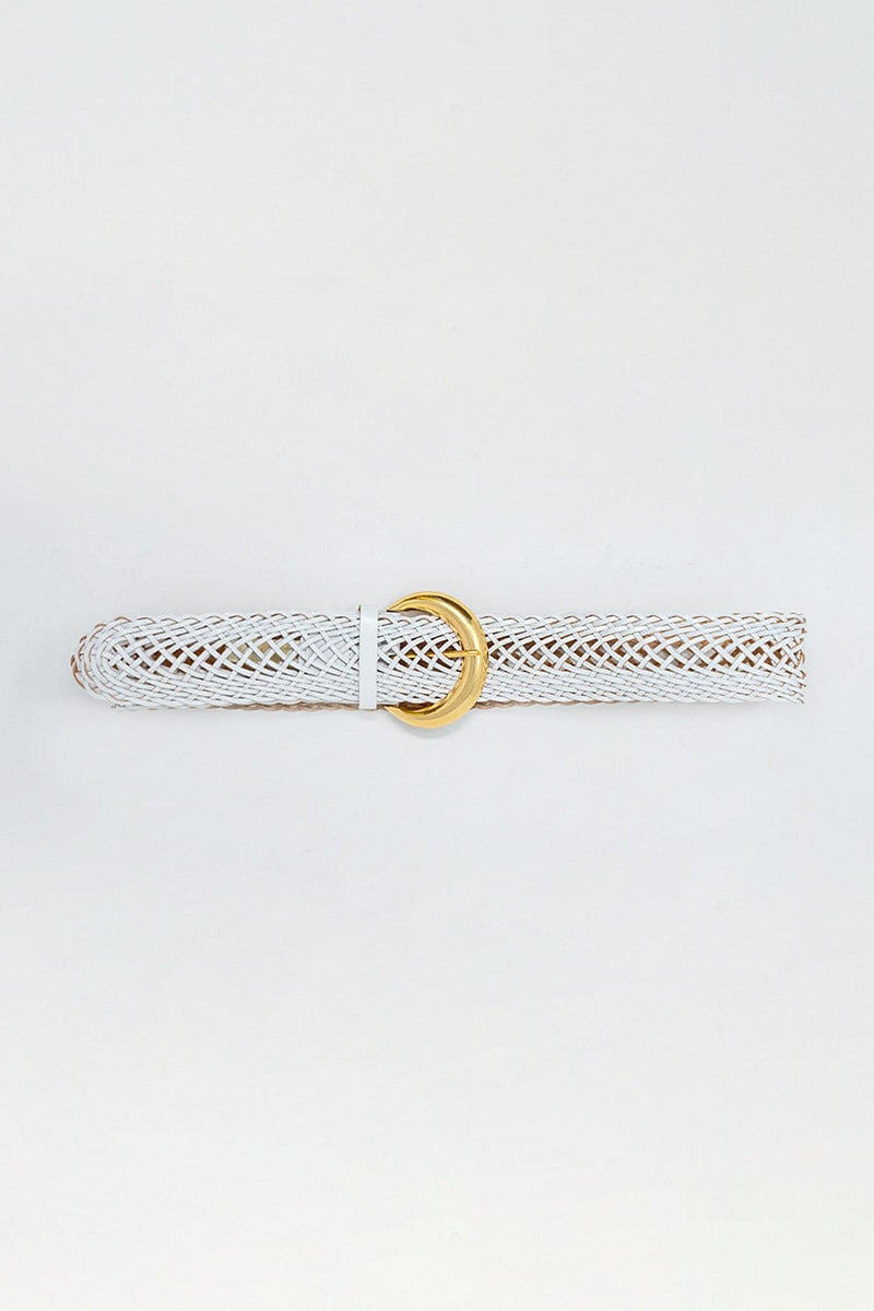 Q2 Women's Belt One Size / White Faux Leather Braided Belt With Gold Buckle In White