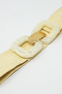 Q2 Women's Belt One Size / White Woven Belt With Square Buckles In Cream