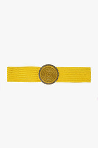 Q2 Women's Belt One Size / Yellow Yellow Woven Belt With Round Buckle With Rhinestones