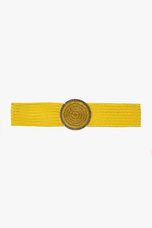 Q2 Women's Belt One Size / Yellow Yellow Woven Belt With Round Buckle With Rhinestones