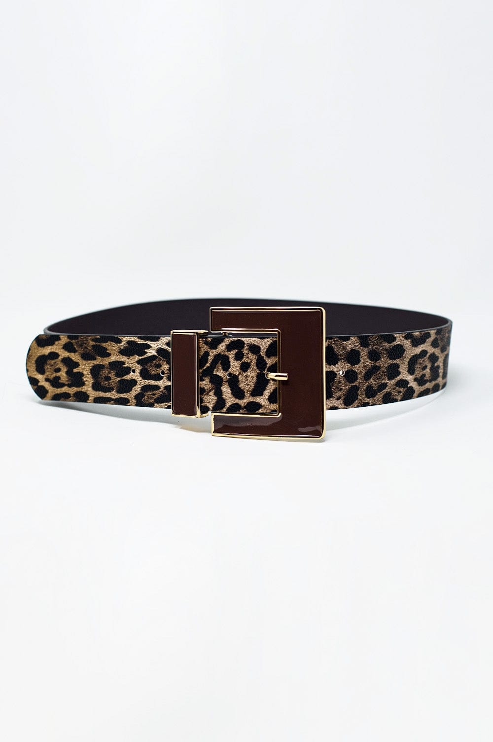 Q2 Women's Belt Wide Leopard Belt In Dark Brown With Black Square Buckle