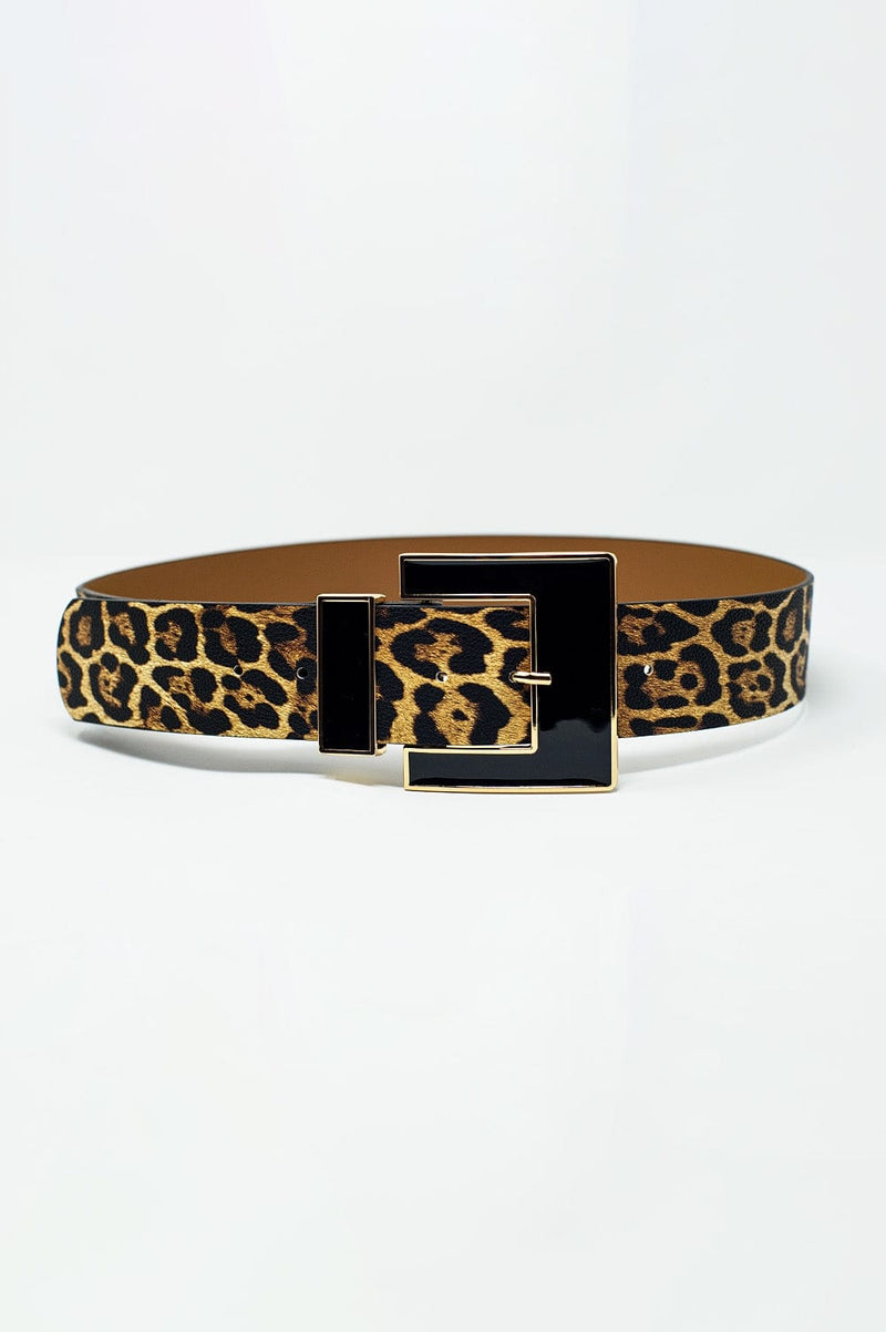 Q2 Women's Belt Wide Leopard Belt With Black Square Buckle