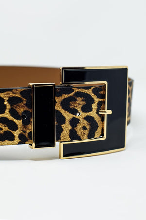 Q2 Women's Belt Wide Leopard Belt With Black Square Buckle