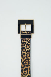 Q2 Women's Belt Wide Leopard Belt With Black Square Buckle