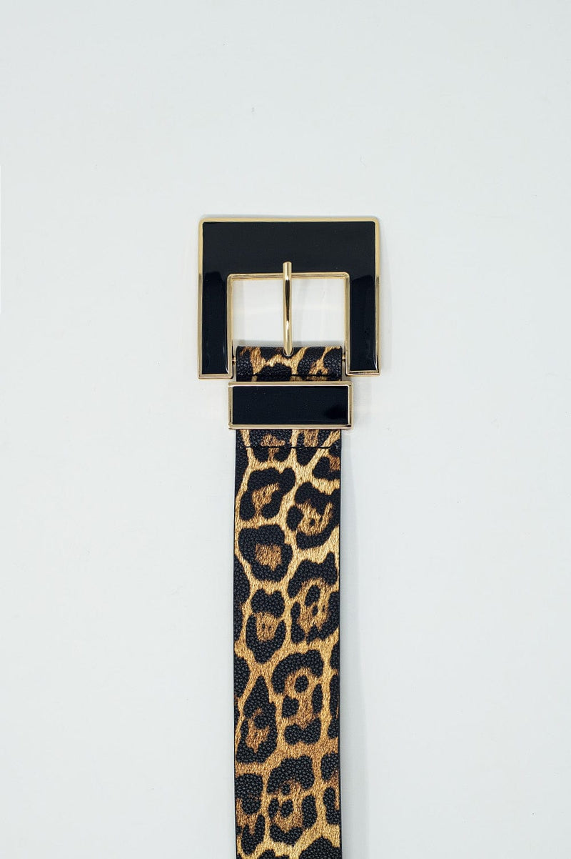 Q2 Women's Belt Wide Leopard Belt With Black Square Buckle