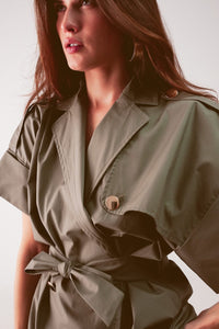 Q2 Women's Blazer Belted Jacket with Drop Shoulder in Khaki