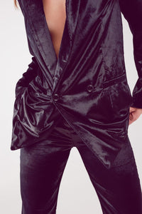 Q2 Women's Blazer Black Velvet Oversized Blazer