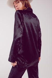 Q2 Women's Blazer Black Velvet Oversized Blazer