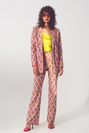 Q2 Women's Blazer Blazer in Pink Geometric Print