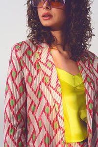 Q2 Women's Blazer Blazer in Pink Geometric Print