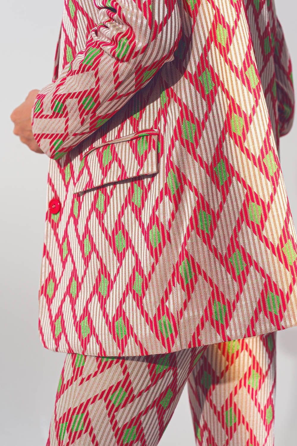 Q2 Women's Blazer Blazer in Pink Geometric Print