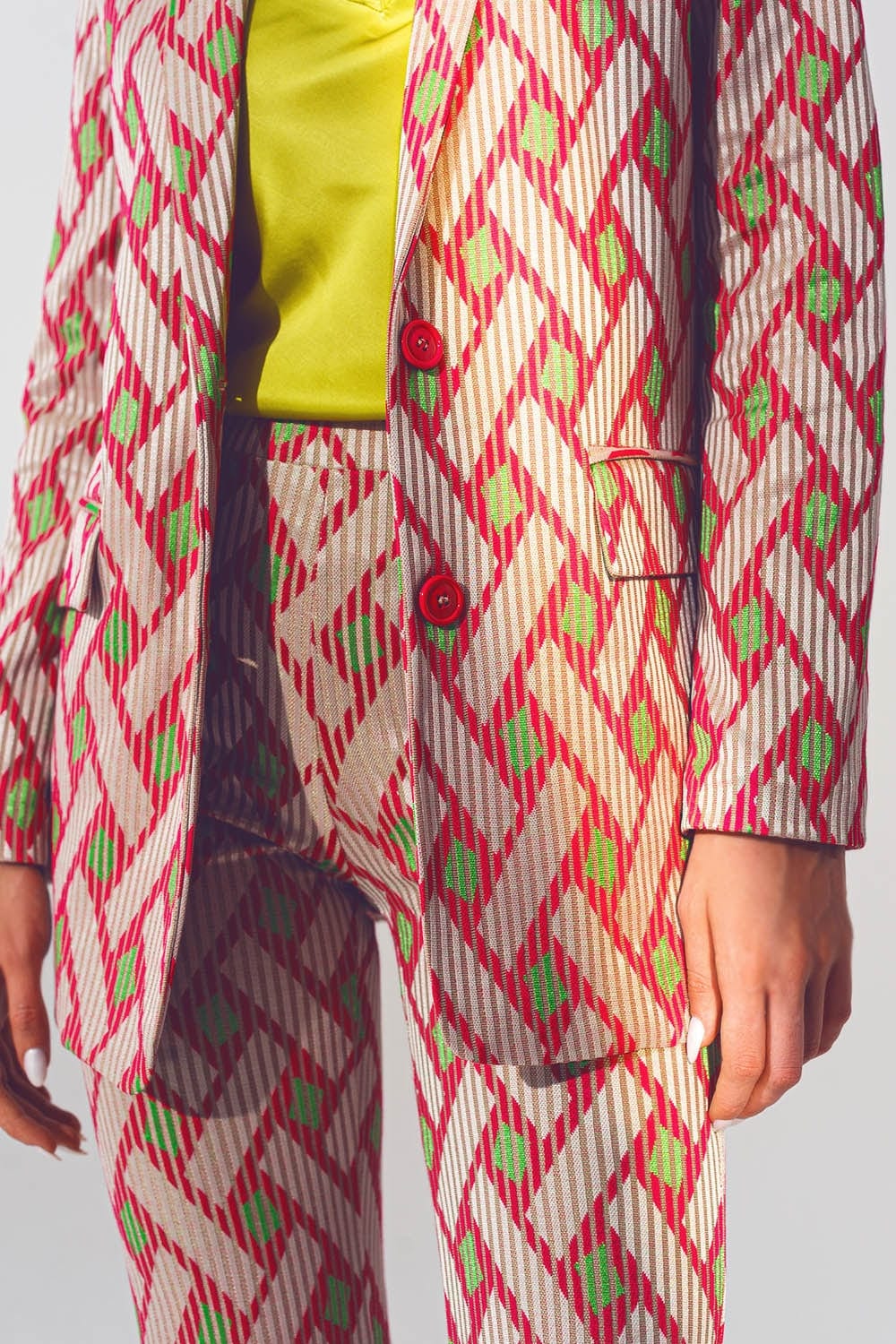 Q2 Women's Blazer Blazer in Pink Geometric Print