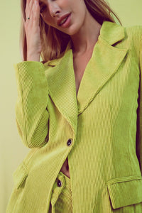 Q2 Women's Blazer Blazer with Vintage Buttons in Lime Cord