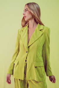 Q2 Women's Blazer Blazer with Vintage Buttons in Lime Cord