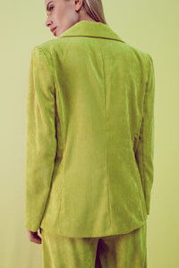 Q2 Women's Blazer Blazer with Vintage Buttons in Lime Cord