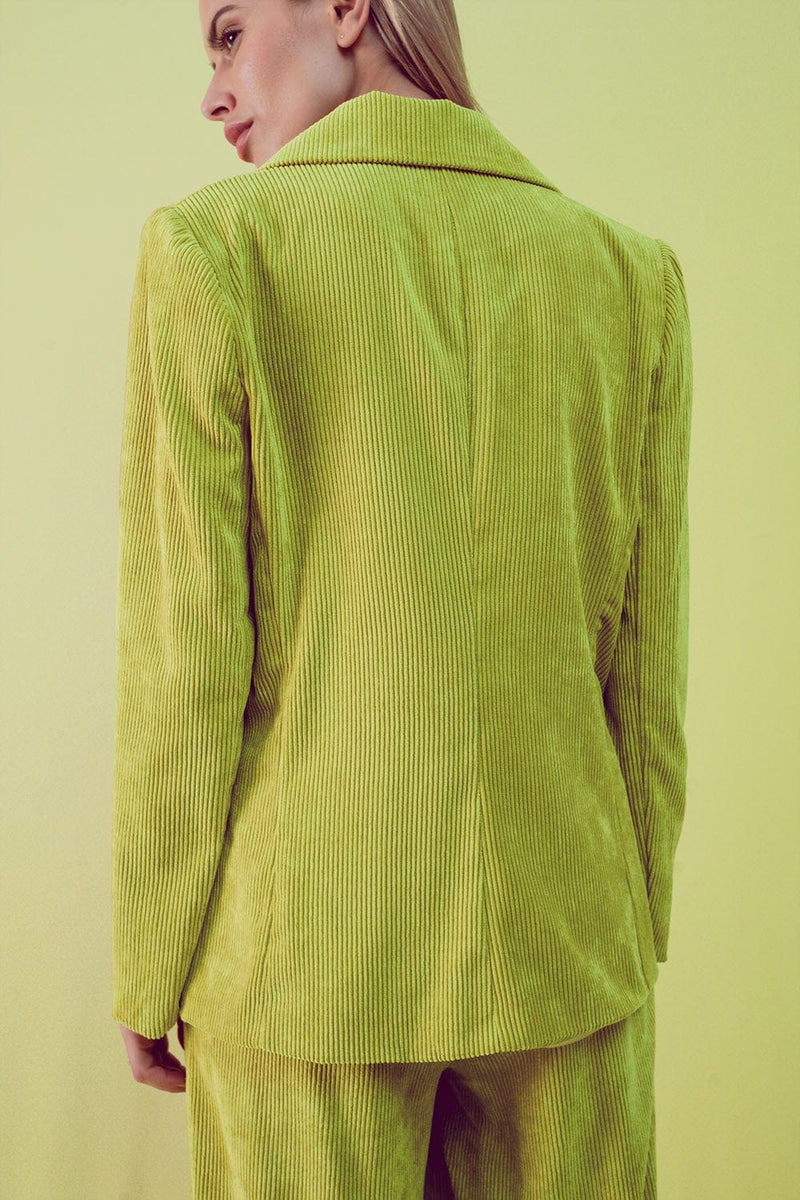 Q2 Women's Blazer Blazer with Vintage Buttons in Lime Cord