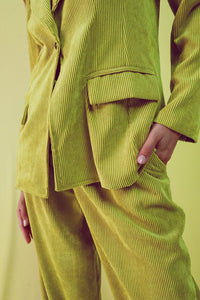 Q2 Women's Blazer Blazer with Vintage Buttons in Lime Cord