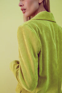 Q2 Women's Blazer Blazer with Vintage Buttons in Lime Cord