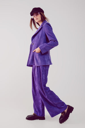 Q2 Women's Blazer Blazer with Vintage Buttons in Purple Cord