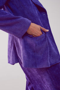 Q2 Women's Blazer Blazer with Vintage Buttons in Purple Cord