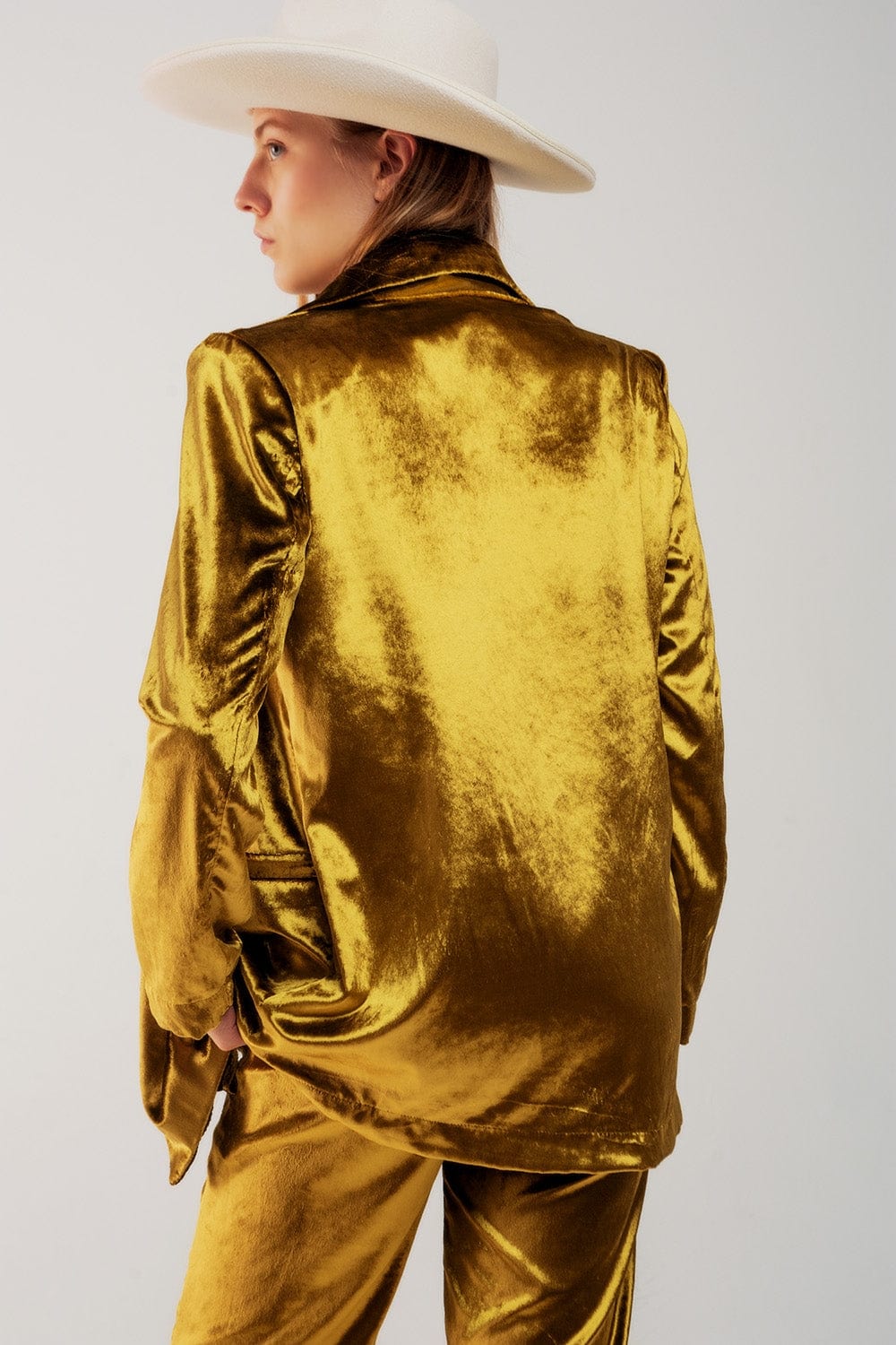 Q2 Women's Blazer Lime Green Velvet Oversized Blazer