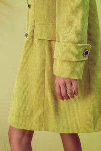 Q2 Women's Blazer Longline Blazer with Vintage Buttons in Lime Cord