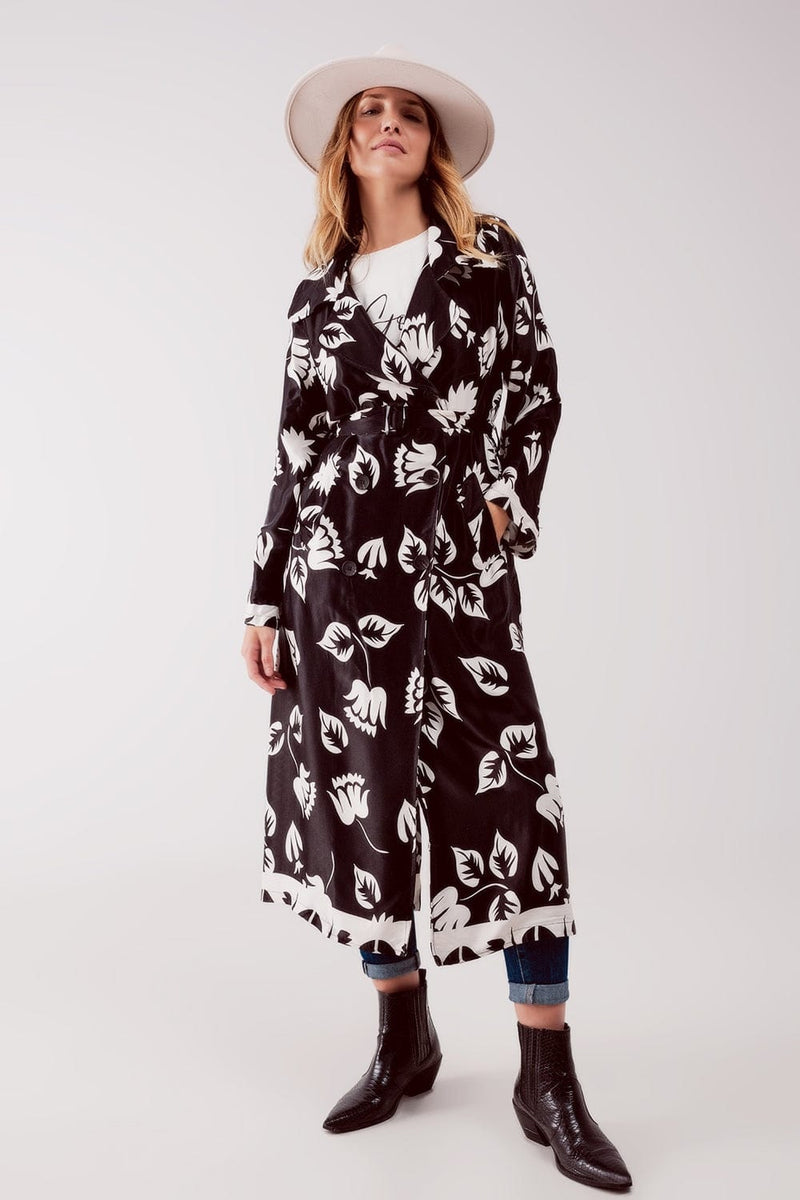 Q2 Women's Blazer Longline Printed Blazer in Black