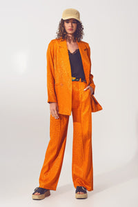 Q2 Women's Blazer Oversized Zebra Print Blazer in Orange