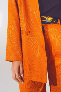 Q2 Women's Blazer Oversized Zebra Print Blazer in Orange
