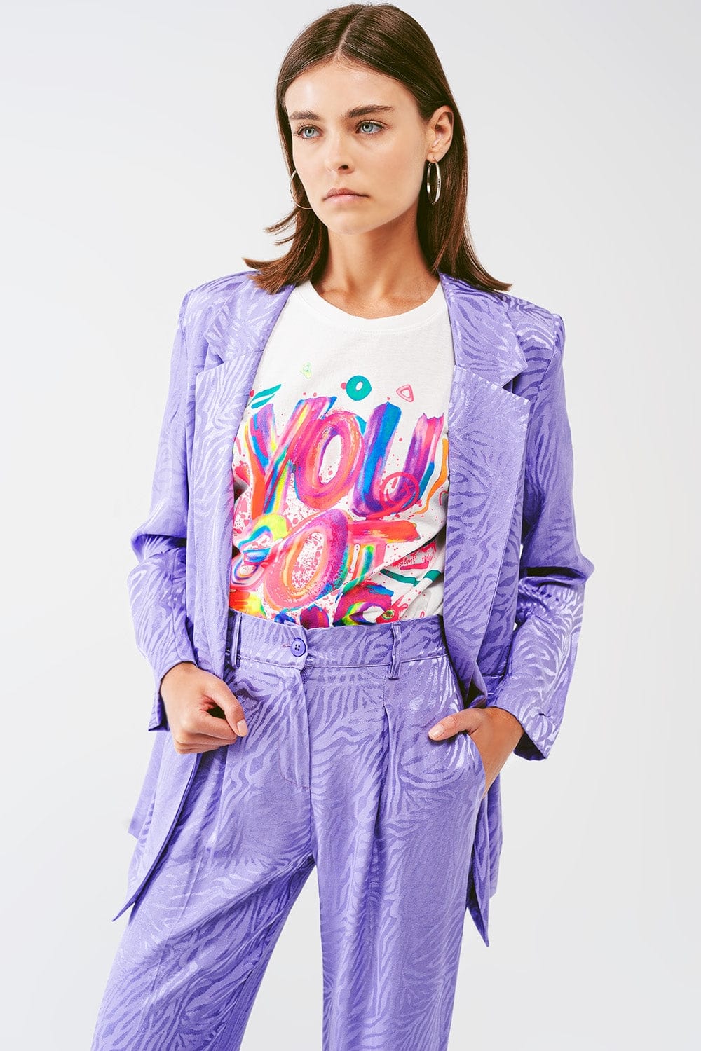 Q2 Women's Blazer Oversized Zebra Print Blazer In Purple