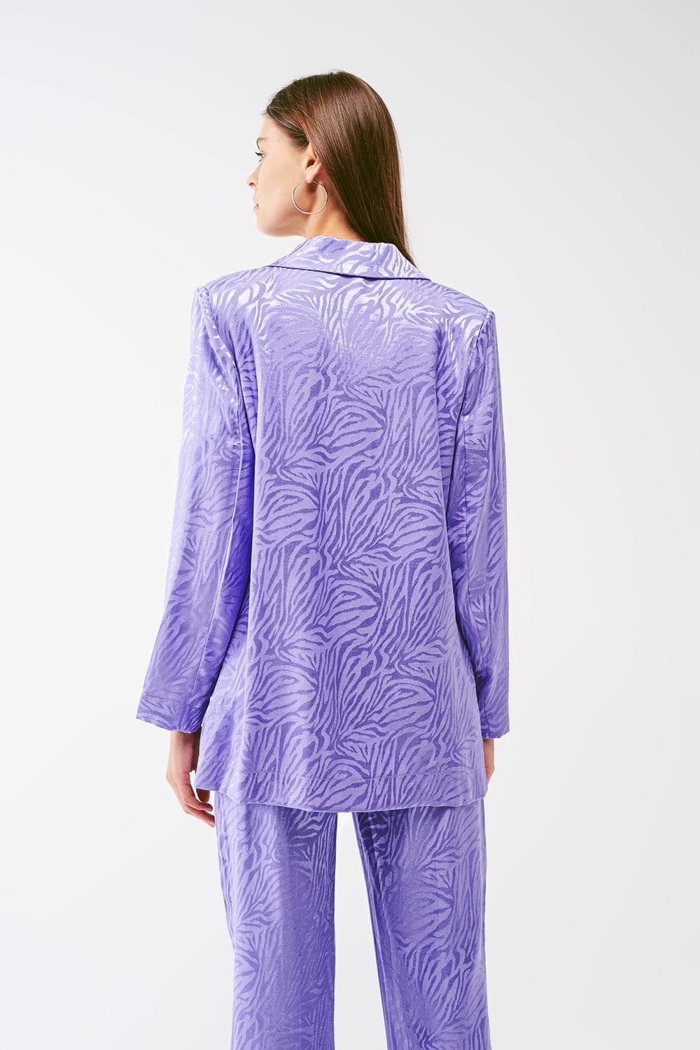 Q2 Women's Blazer Oversized Zebra Print Blazer In Purple