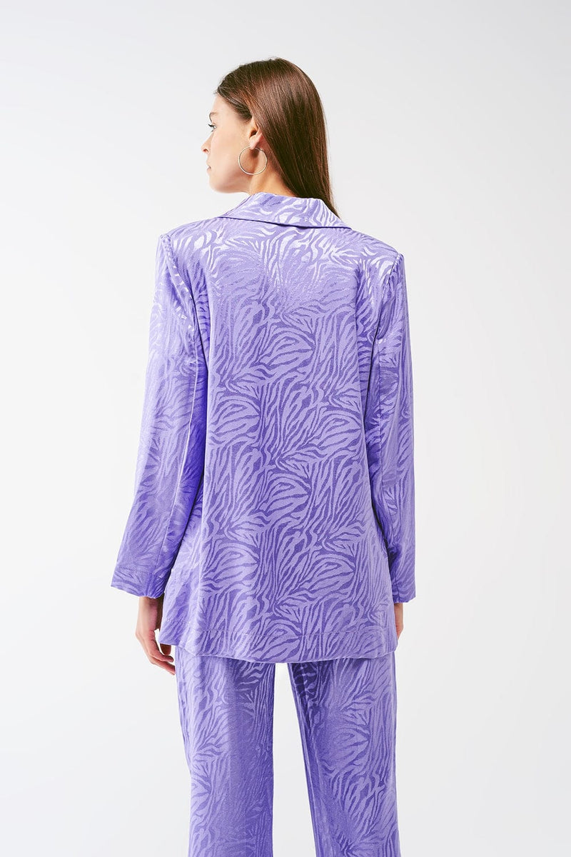 Q2 Women's Blazer Oversized Zebra Print Blazer In Purple