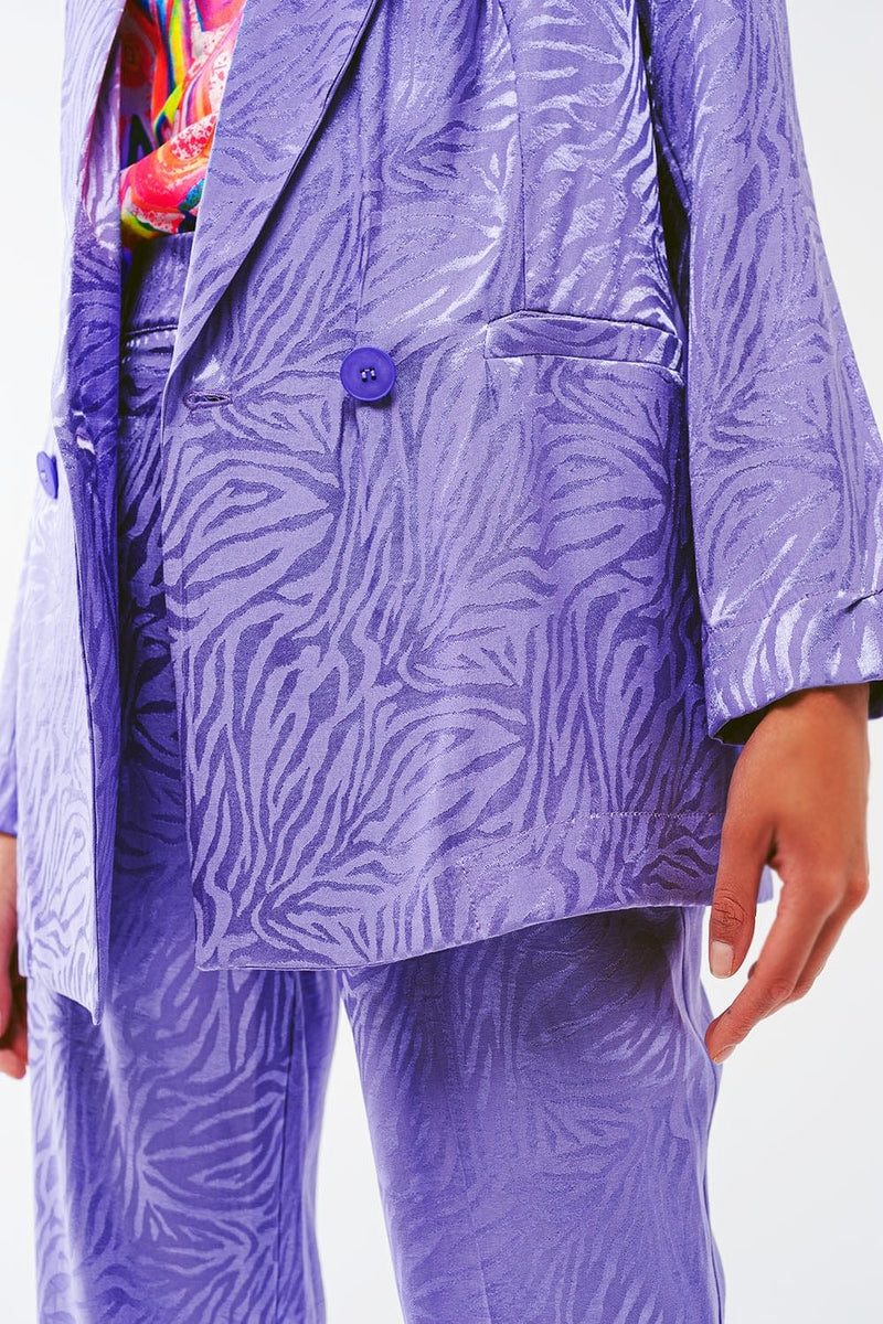 Q2 Women's Blazer Oversized Zebra Print Blazer In Purple