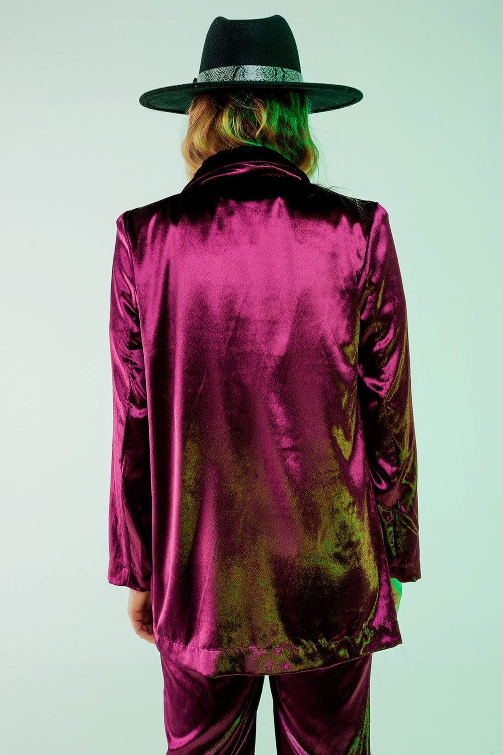 Q2 Women's Blazer Purple Velvet Oversized Blazer