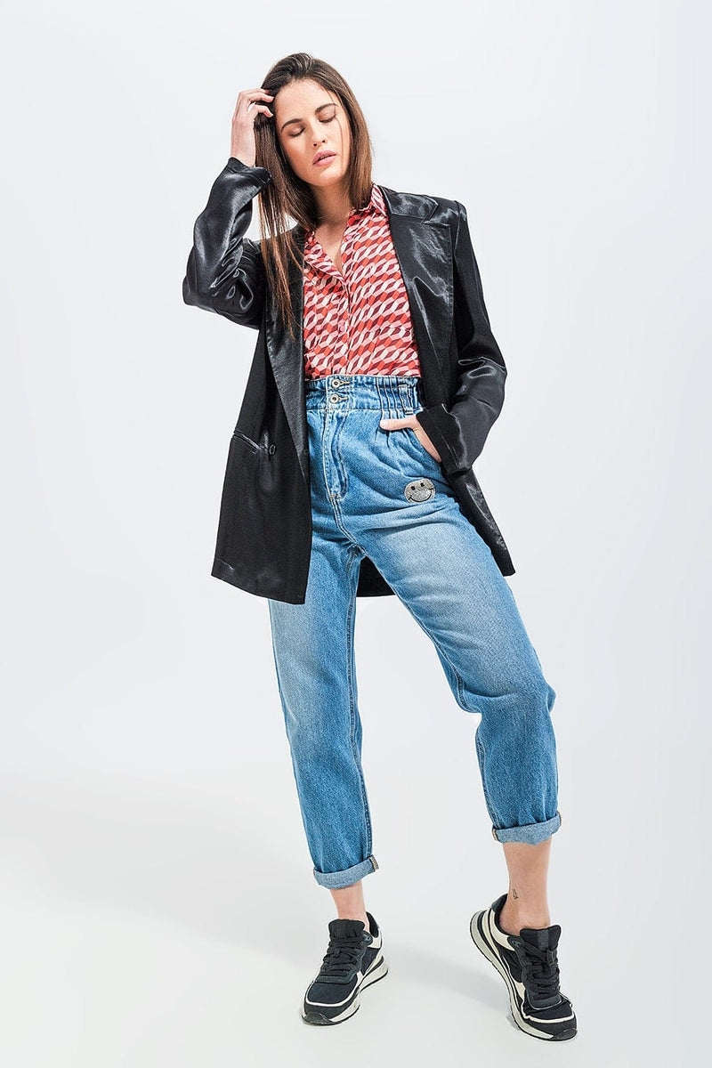 Q2 Women's Blazer Satin Blazer in Black