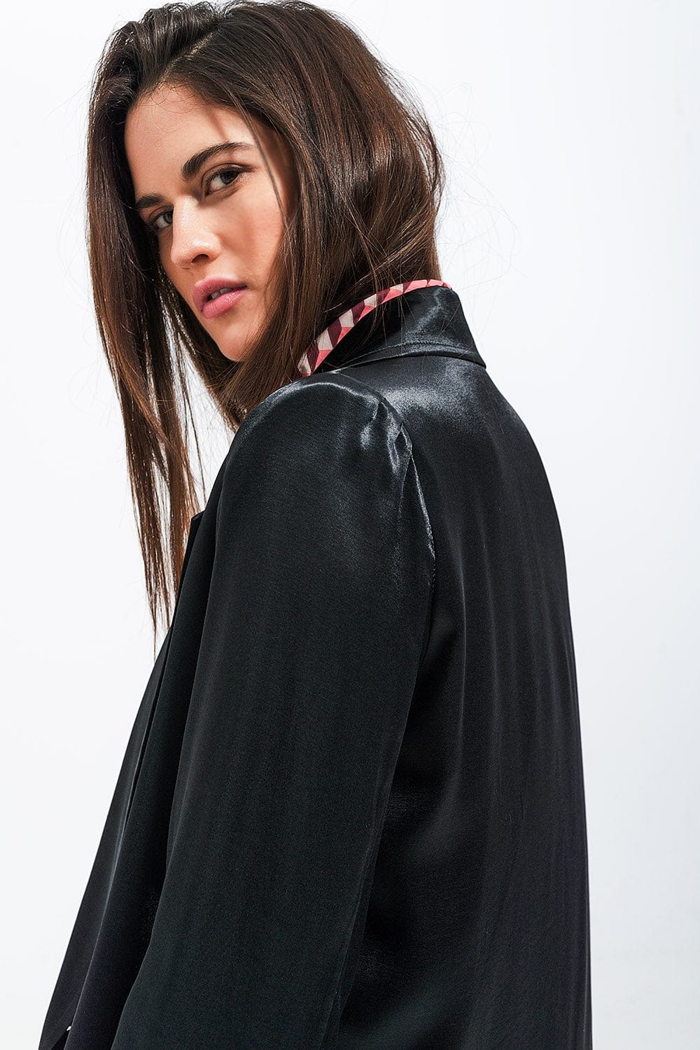 Q2 Women's Blazer Satin Blazer in Black