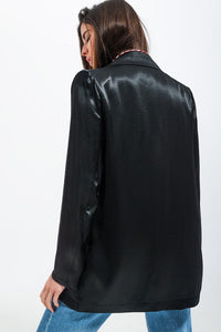 Q2 Women's Blazer Satin Blazer in Black