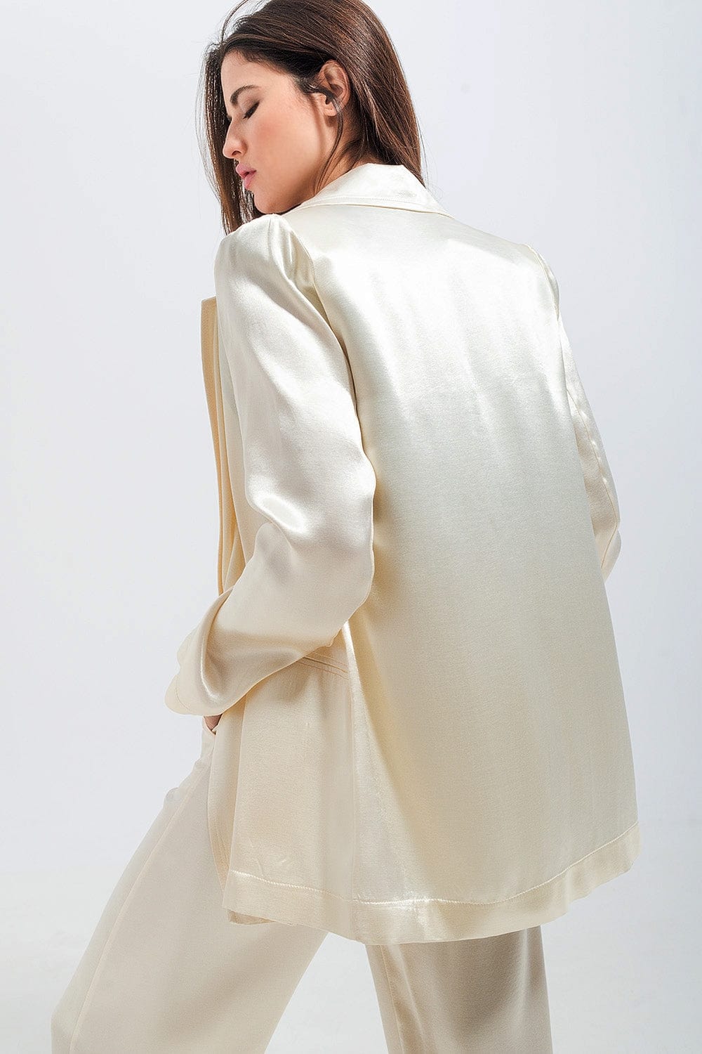 Q2 Women's Blazer Satin Blazer in Cream