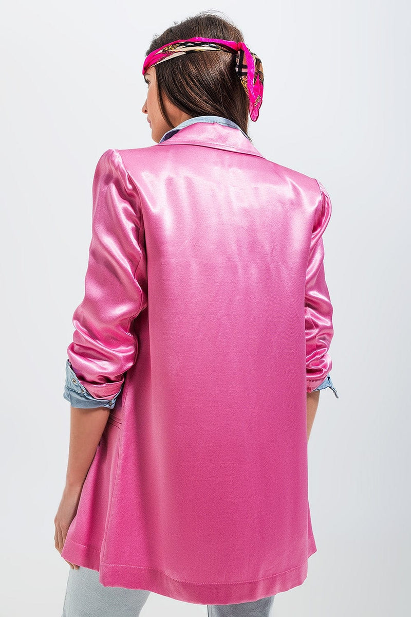Q2 Women's Blazer Satin Blazer in Pink