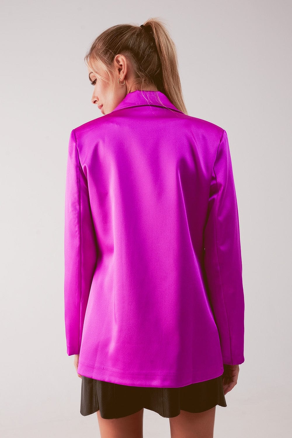 Q2 Women's Blazer Satin Double Breasted Suit Blazer in Fuchsia
