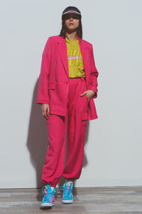 Q2 Women's Blazer Textured Oversized Blazer in Pink