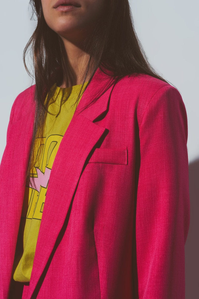 Q2 Women's Blazer Textured Oversized Blazer in Pink