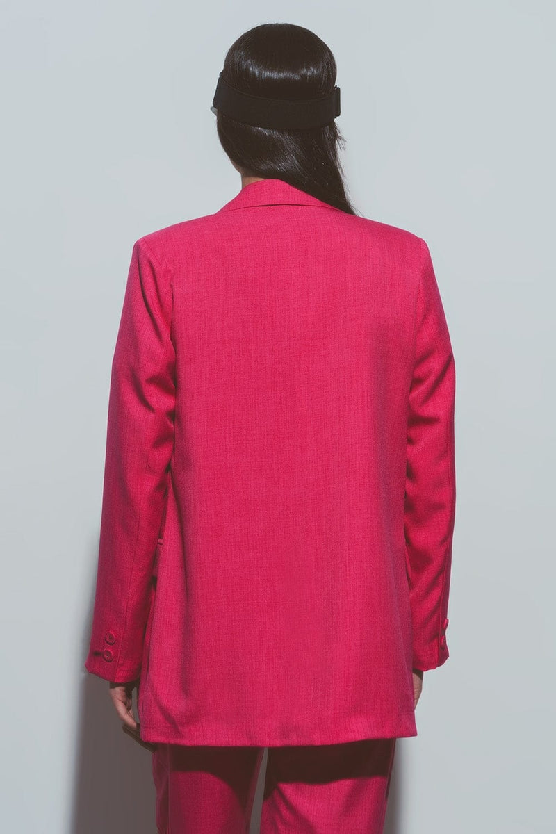Q2 Women's Blazer Textured Oversized Blazer in Pink