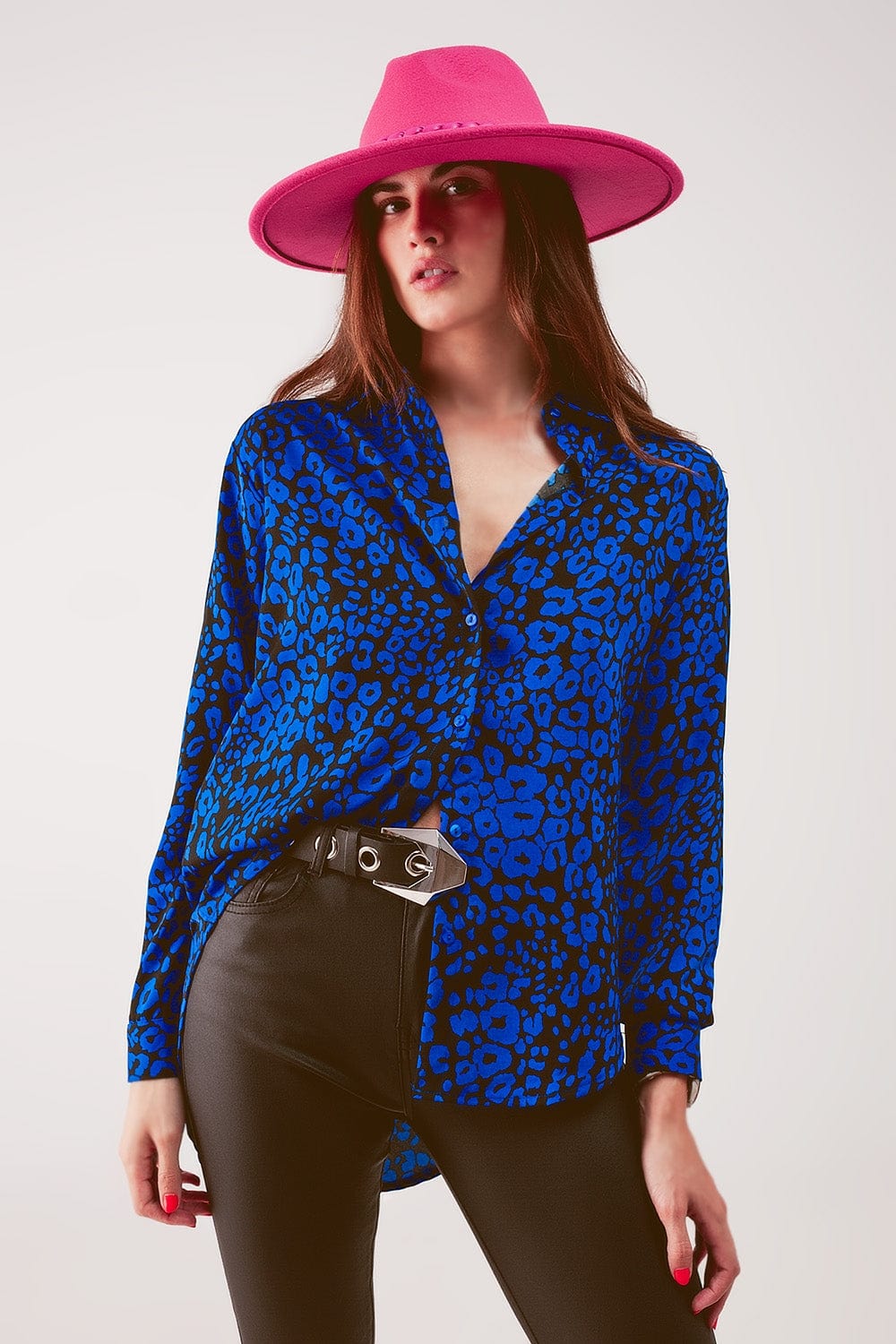 Q2 Women's Blouse Animal Shirt in Blue